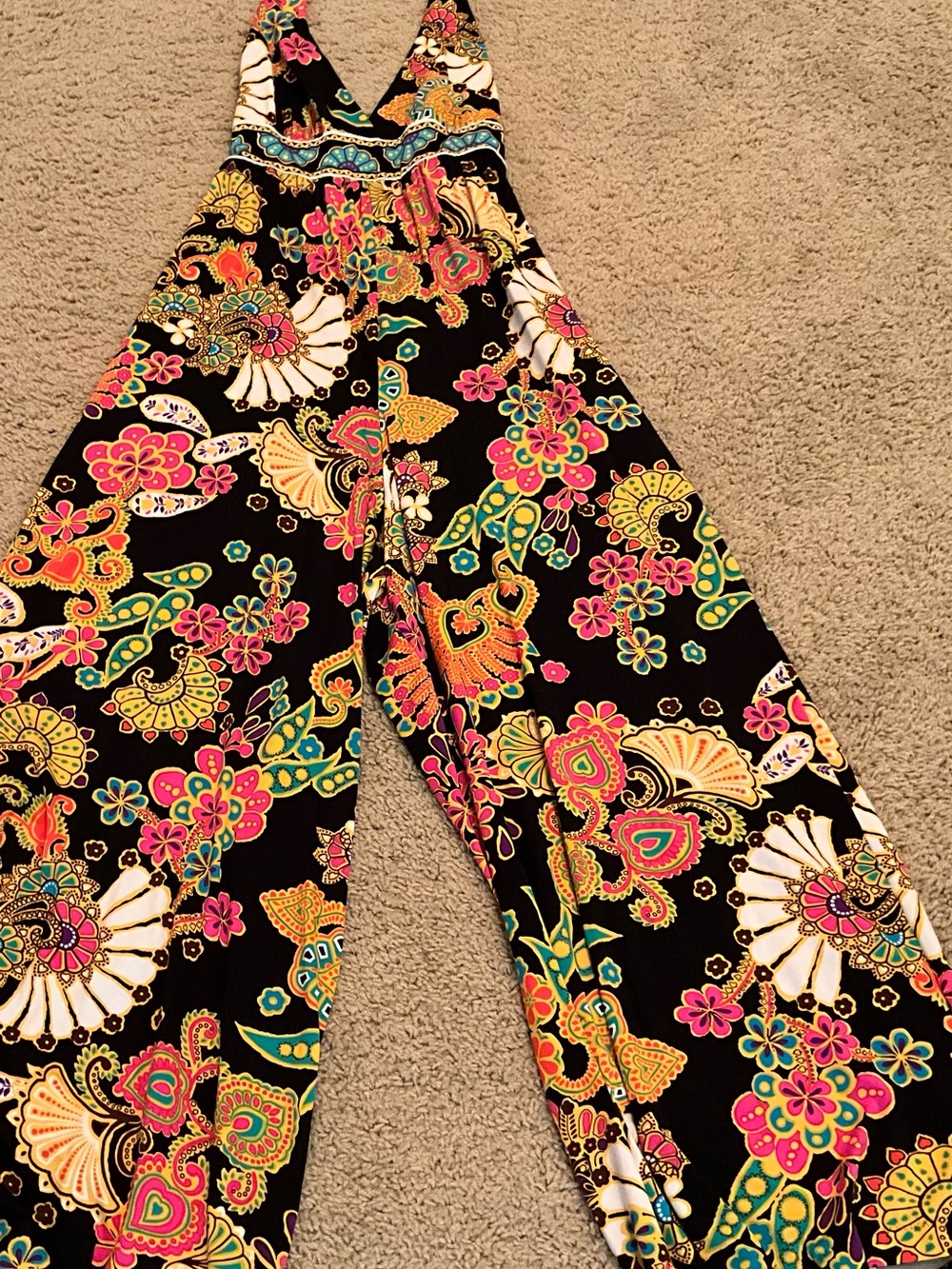 Trina Turk Black Wide-Leg Jumpsuit with Bright Floral Paisley Print